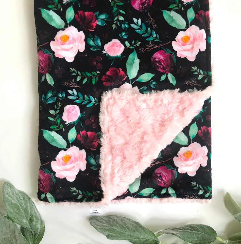 BLACK FLORAL Baby Blanket // Baby Girl Blanket // Baby Blanket Etsy