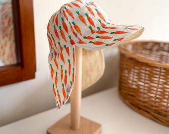 Reversible Carrot Print Sun Hat: Baby & Toddler Neck Protection