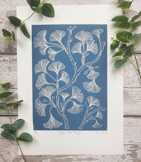 Teal Blue Ginkgo Art Print Botanical Wall Pink Image 0