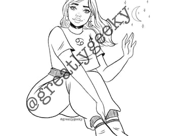 Cancer- digital coloring page and digital print.