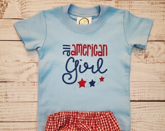 All American Girl/Boy Embroidery Shirt/Bubble