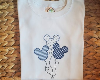Disney Mickey Mouse Balloon Applique/Embroidery Shirt (White or Light Blue)