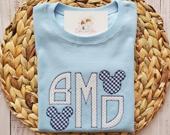 Monogram Disney Mickey Mouse Applique/Embroidery Shirt (Blue or White)