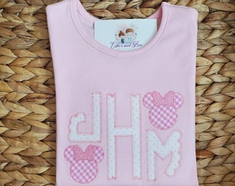 Monogram Disney Minnie Mouse Applique/Embroidery Ruffle Shirt (Pink or white)