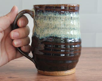 Speckled Brown & White ceramic mug, wheel thrown