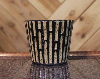 Black & Tan speckled carved ceramic cocktail glass, wheel thrown