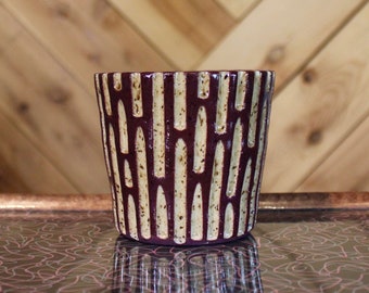 Plum & Tan Speckled carved ceramic cocktail glass, wheel thrown