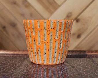 Orange & Tan Speckled carved ceramic cocktail glass, wheel thrown