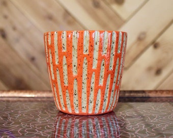 Mandarin & Tan speckled carved ceramic cocktail glass, wheel thrown