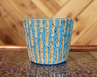 Aqua & Tan Speckled carved ceramic cocktail glass, wheel thrown