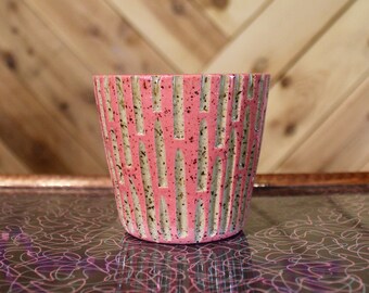 Pink & Tan Speckled carved ceramic cocktail glass, wheel thrown