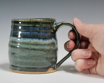 Speckled Blue & Dark Green small ceramic mug, wheel thrown