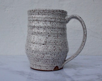 Speckled White large ceramic mug, wheel thrown