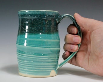 Blue & Light Green ceramic mug, wheel thrown