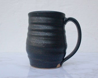 Speckled Black large ceramic mug, wheel thrown