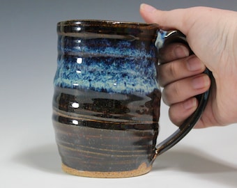 Dark Blue & Brown ceramic mug, wheel thrown