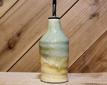 Light Green & Yellow Ceramic Oil/Soap Dispenser, wheel thrown