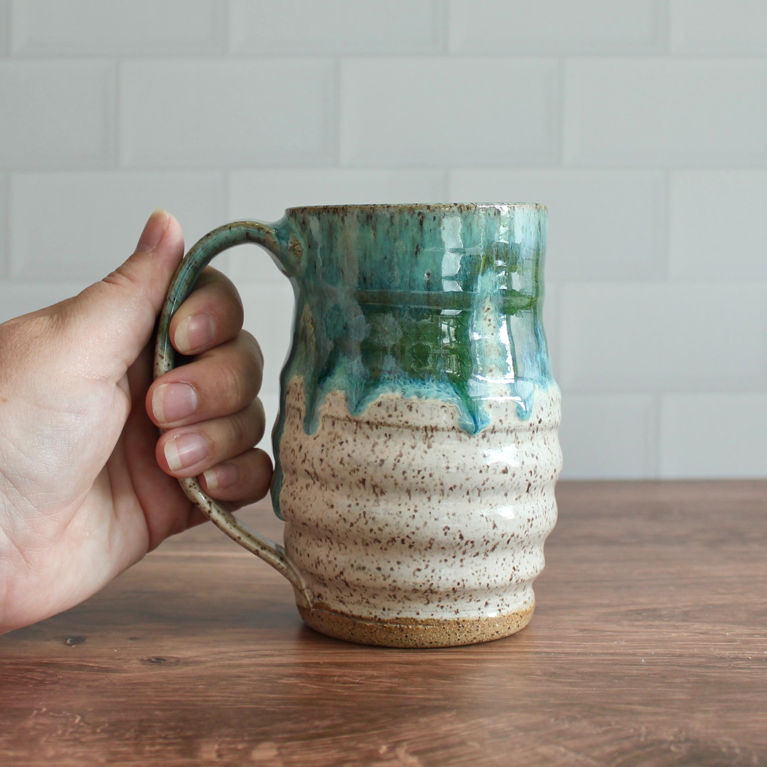 Speckled Green & Sand ceramic mug, wheel thrown