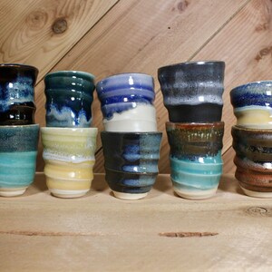 Set of ceramic shot glasses with some of the available color options