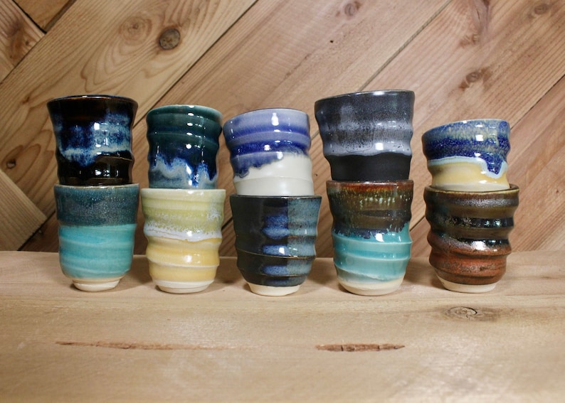 Set of ceramic shot glasses with some of the available color options
