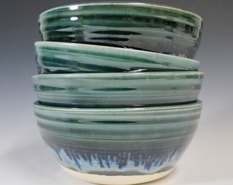 Dark Green & Blue Shallow Ceramic Bowl, wheel thrown