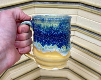 Blue and Yellow Ceramic Mug, wheel thrown ceramic mug