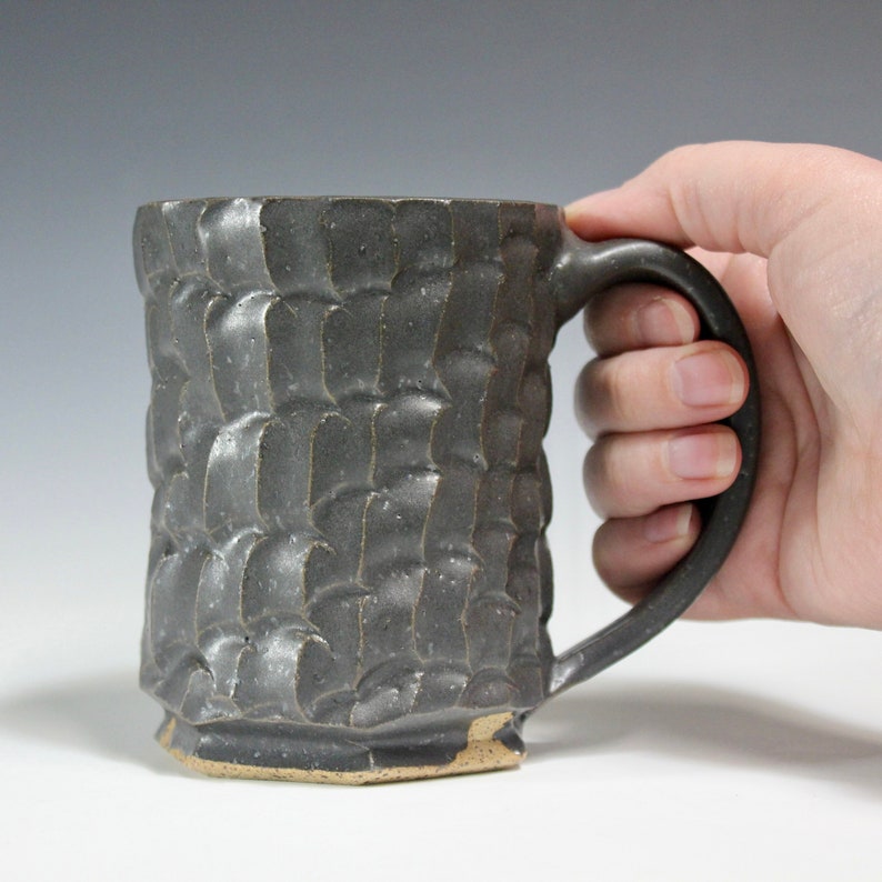 Speckled Black textured ceramic mug, wheel thrown image 1