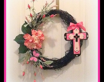 Cross Wreath Pink and Black