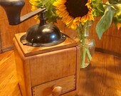 French Antique Coffee Mill Grinder Wood and Metal, Burr Grinder, Original Working Condition OL23