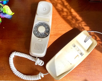 Vintage retro beige roterend bureau telefoon bell systemen trimline mid century dial telefoon werkt