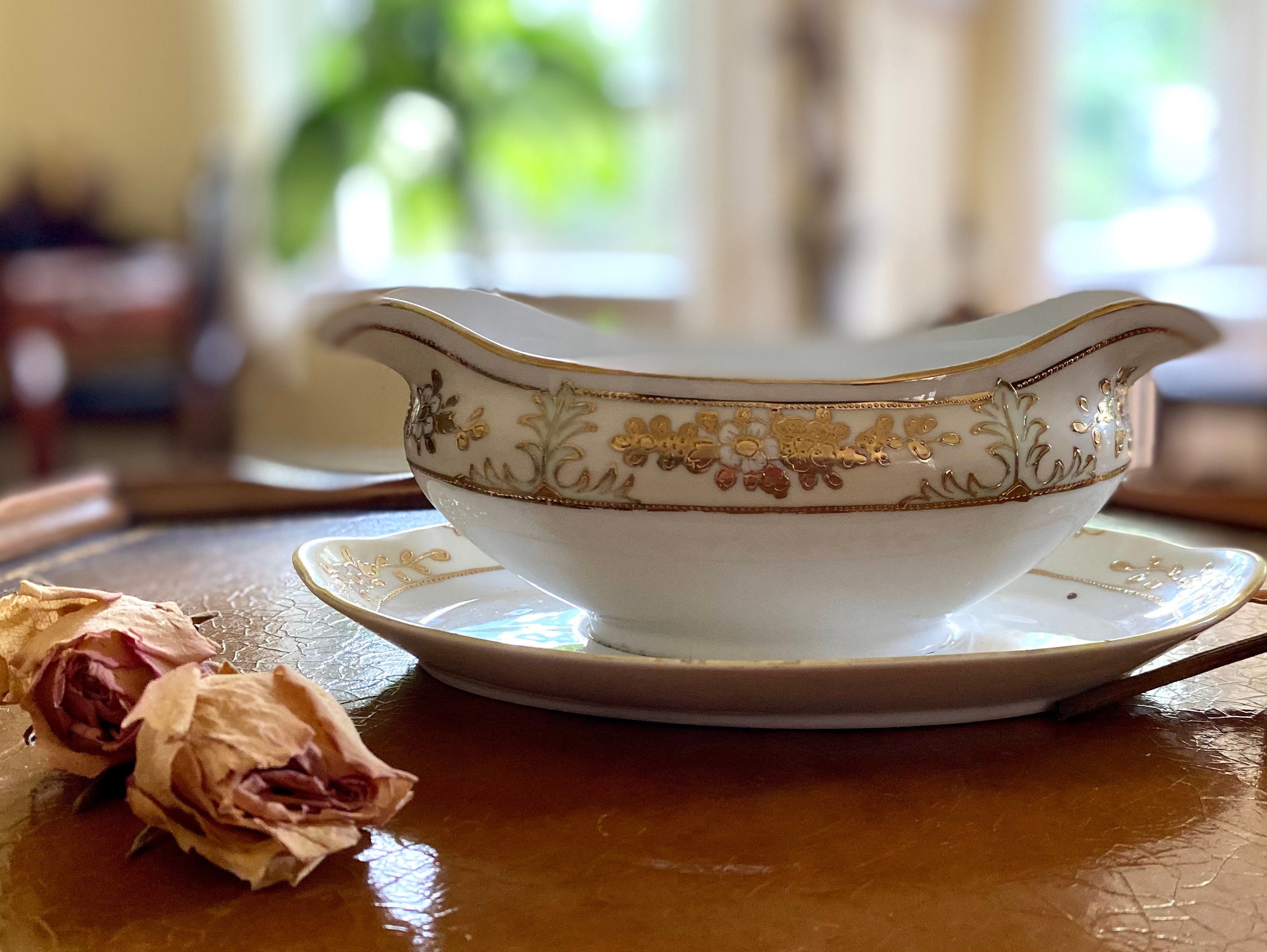 Vintage Etched Gravy Boat