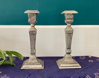 A Pair Of Large Silver Plated Candlesticks Shabbat Candle Holders Zodax Eclectic