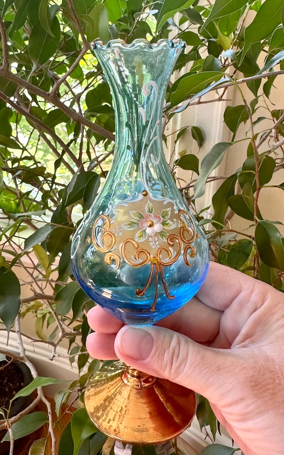 ヴィンテージ トレ・フオキ 花瓶とボウルセット ブルーガラスと24K