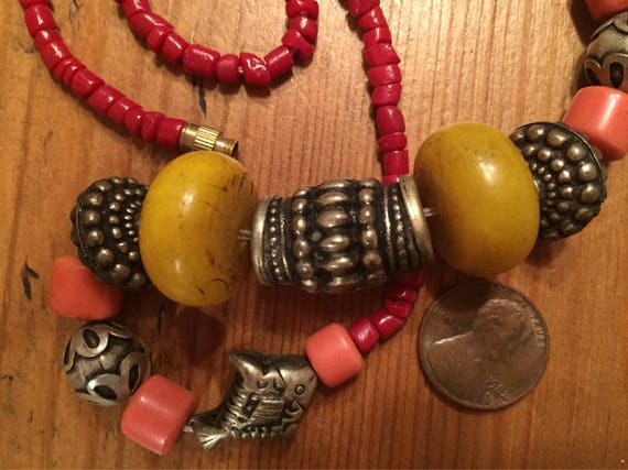 Vintage Tribal North African Necklace Coral Amber… - image 6