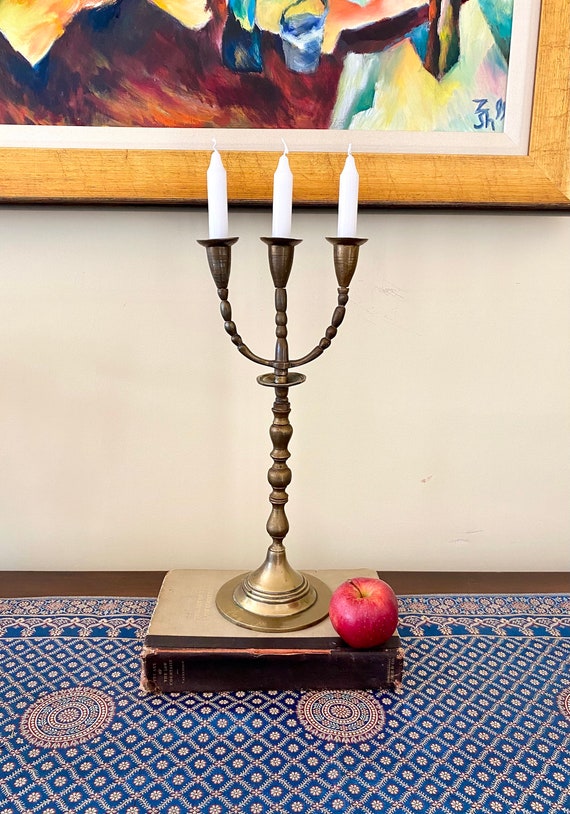Antique Solid Brass Candelabra 3 Arm Candle Holder Centerpiece Etsy