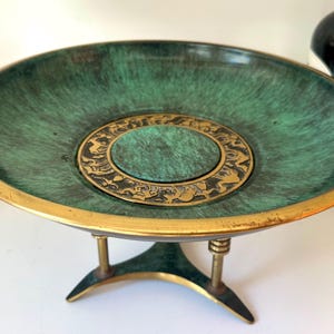 Midcentury Dayagi Brass And Verdigris Enamel Pedestal Bowl 1484 Signed Made in Israel Centerpiece Trinket Dish Judaica Rare Collectible