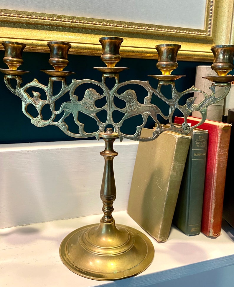Beautiful Pair of Vintage Brass 5 Branch Candelabras Lions of Etsy
