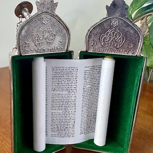 Vintage Mini Torah Scroll: Sefardic Silver Case, Jerusalem Judaica