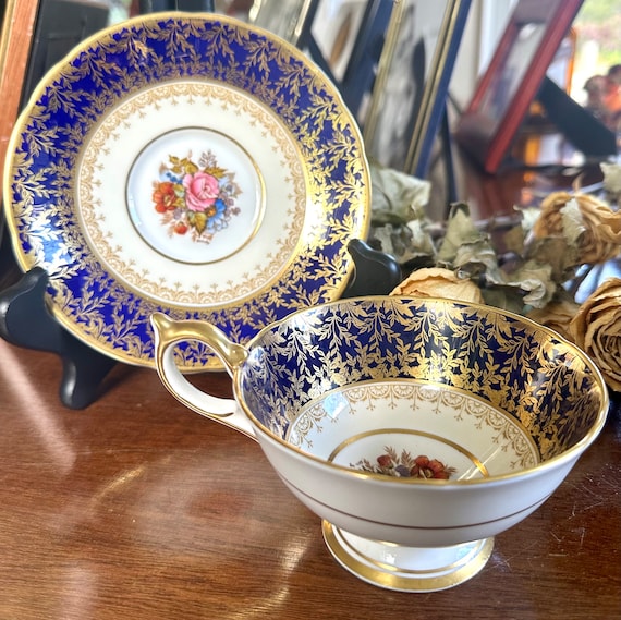 Vintage Aynsley England Bone China Tea Set Cobalt Blue and Gold