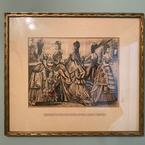 Antique Victorian Print Godey’s Fashions For May 1872 Framed and Matted