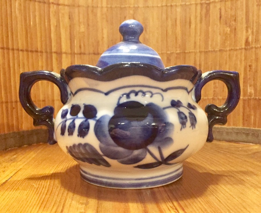 希少】旧ソ連製 Gzhel グジェリ 陶磁器人Made in USSR ラベル 希少】旧