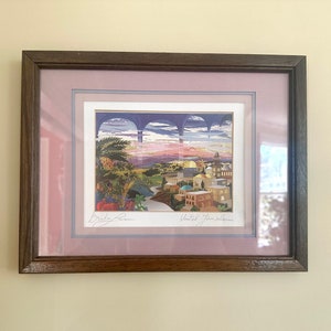 Braha Brym Lavee “United Jerusalem” Print Framed Signed Triple Matting Hebrew Print Jewish Polish Artist Judaica Jerusalem