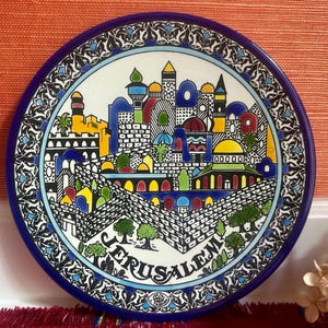 Jerusalem Wall Plate Vintage Handpainted Colorful Tamimi Ceramic Israel Pottery 8 5/8”