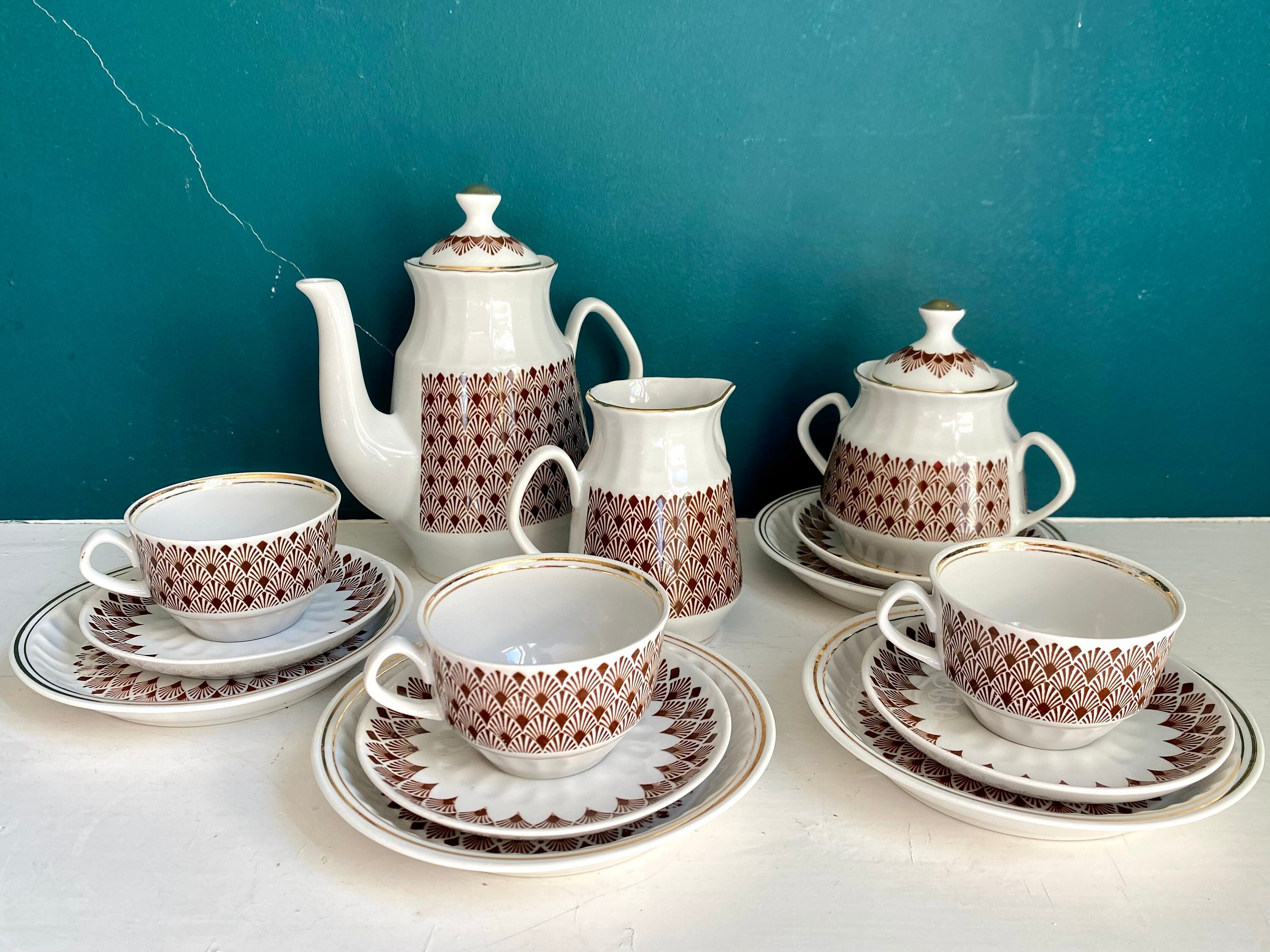 Vintage USSR Soviet Riga Latvia RPR Tea Coffee Set 16-pc Porcelain 
