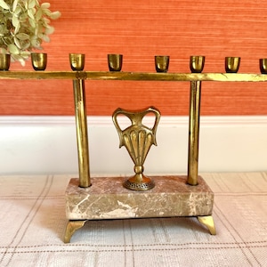 Midcentury Modern Solid Brass Chanukah Menorah by Abada Israel Judaica