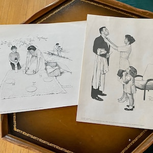 A Pair Of Norman Rockwell Mass Mutual Life  Reproductions of Original Pencil Drawings Print Promo Rare