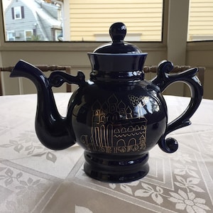 Vintage Porcelain Teapot Coffee Pot Dark Blue Cobalt 24K Gold Novgorod 1974 Russia USSR Hand Painted LS7 image 1