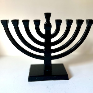 Traditional Black Colored Metal Hanukkah Menorah Chanukia Hanukkiah Footed