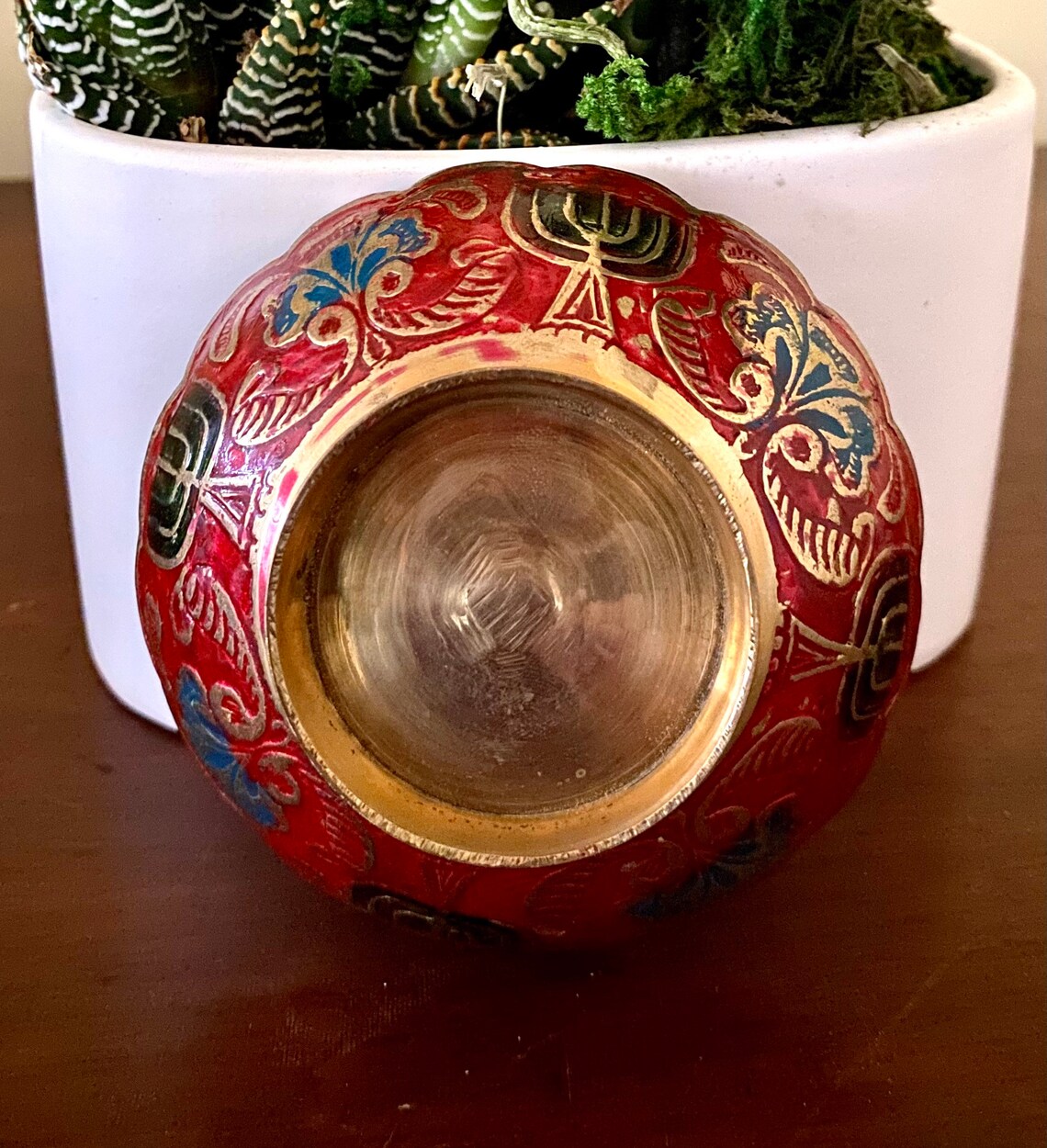 Vintage Brass and Enamel Small Dish Bowl Jerusalem Menorah Etsy