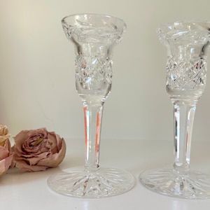 Vintage Waterford Crystal Candlestick Pair: Irish Cut Glass Candle Holders